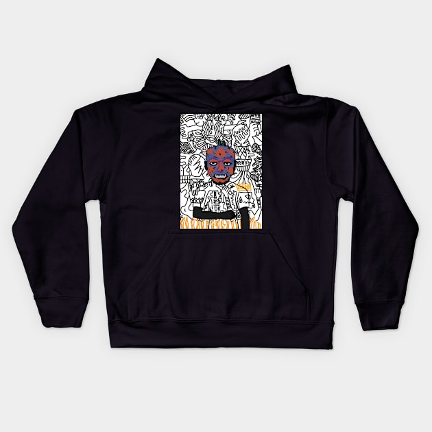 0xB1 NFT - Pixelated Male Character Doodle Kids Hoodie by Hashed Art